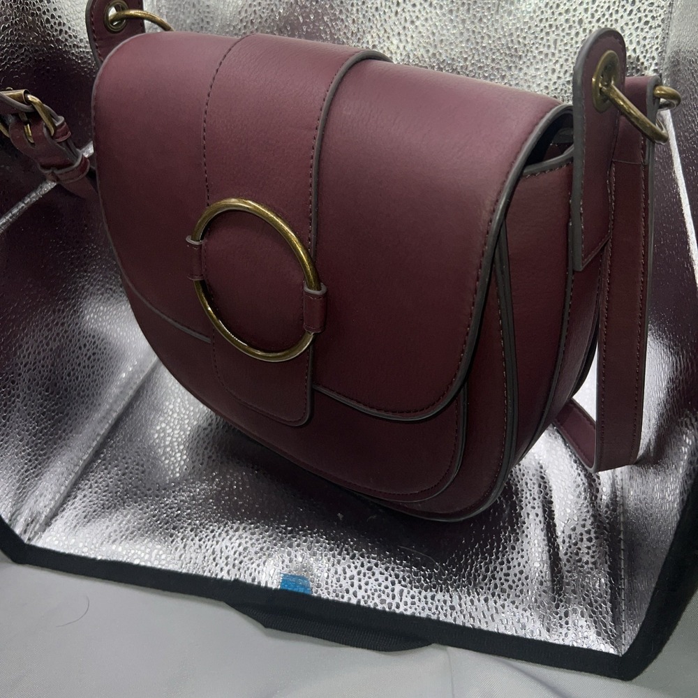 Burgundy Mauve Brass HW Vegan Hobo Crossbody Purse 10x9x3 Disneybound, Hippyboho - Picture 2 of 9